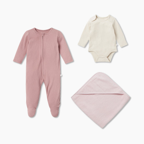 MORI Ribbed Soak & Sleep Set - Rose, 0-3m, 3