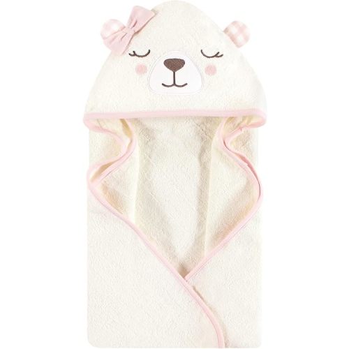 Hudson Baby Unisex Baby Cotton Animal Face Hooded Towel, Gingham Bear Girl, One Size