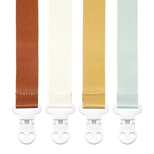 Baby Pacifier Clip Holder - Girl or Boy Unisex 4 Pack Gift Set – Boho Modern Neutral Brown Yellow White Sage Green Solid Colors (Hayden)