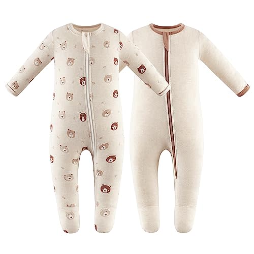 Owlivia Organic Cotton Baby Pajamas, Boys Girls Zip Front Sleep 'N Play Pjs, Footed Sleeper, Long Sleeve