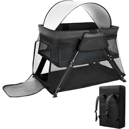 Lilian&Gema 2-in-1 Travel Crib, Portable Crib with Backpack, Lightweight Baby Travel Playpen, Foldable Play Yard with Thick Mattress for Babies & Toddlers, Baby Travel Essential
