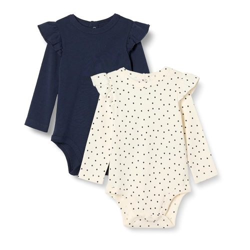 Amazon Essentials Baby Girls' Long-Sleeved Ruffle Bodysuits, Pack of 2