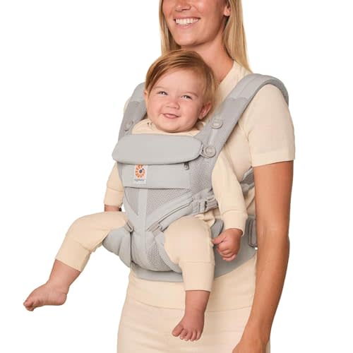 Ergobaby Omni Classic Baby Sling Carrier Newborn to Toddler - Breathable Baby Carriers for Summer - All-Position Carrier for Newborn to Toddler with Lumbar Support (7-45 Pounds), Mesh, Pearl Grey