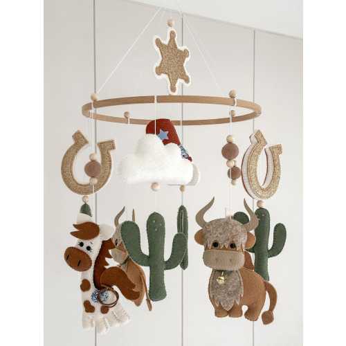 Wild West Felt Mobile - kids decor - nursery decor - baby - cowboy - cactus - horse - sheriff - horseshoe