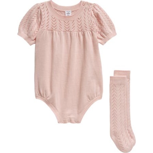 Pointelle Bubble Romper & Socks, 3M
