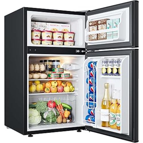 EUHOMY Mini Fridge with Freezer, 3.2 Cu.Ft Compact Refrigerator with freezer, 2 Door Mini Fridge with freezer, Upright for Dorm, Bedroom, Office, Apartment- Food Storage or Drink Beer, Black