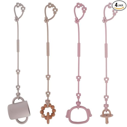 Toy Safety Straps, Silicone Pacifier Clips, Adjustable Stretchable Sippy Cup Straps for Strollers, High Chair, Cribs, Hanging Baskets, Car Seat, Shopping Trolley