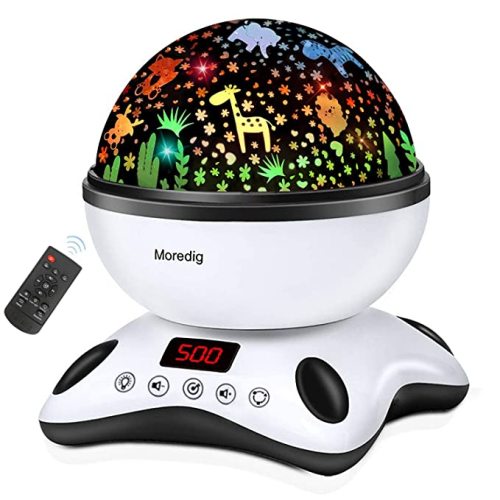 Moredig Night Light Projector, Night Light for Kids with Remote and Timer, 360 Degree Rotating - 8 Color Changing 12 Songs Kids Night Light - Black