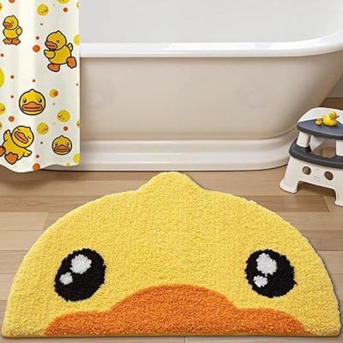 LUMI Cute Rubber Duck Bathroom Rugs, Absorbent Plush Bath Mats, Non-Slip Backing Washable Bath Rugs for Bathroom, Ideal for Kids Shower Sink Bathtub Bedroom, 18"x28", Duck