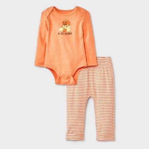 Baby 2pc Disney Winnie The Pooh Pumpkin My First Halloween Long Sleeve Bodysuit & Bottom Set - Orange Newborn