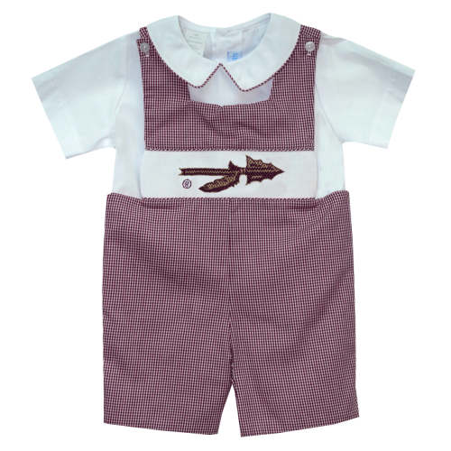 FSU Smocked Maroon Gingham Jon Jon - 12 Months
