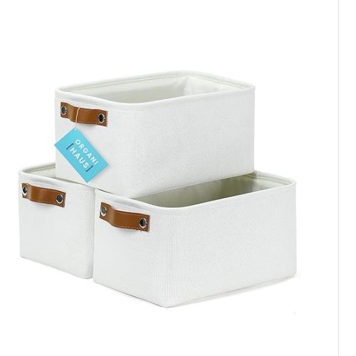 OrganiHaus Small Fabric Storage Bins for Shelves 12x8in, Closet Storage Baskets for Shelf Organizing, Canvas Rectangle Bins for Organization, Small Baskets for Organizing - Off-White