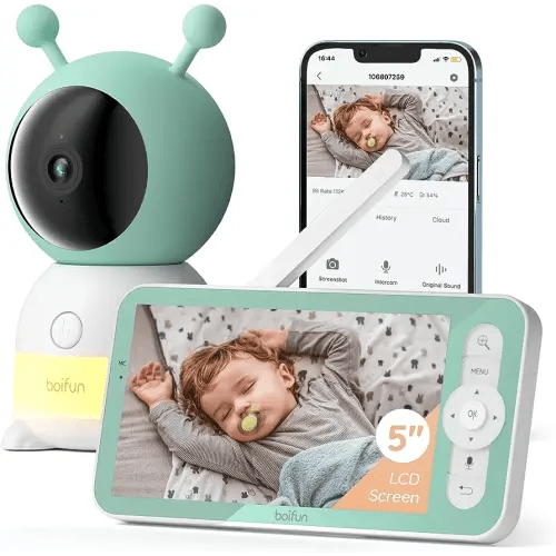 BOIFUN 5" Baby Monitor, 2K WiFi Baby Camera Via Screen and App Control, Temper& Humidity Sensor, Night Vision, 2-Way Talk, Cry& Motion Detection, Free Smart Phone App, Works with iOS, Android(Baby6T)