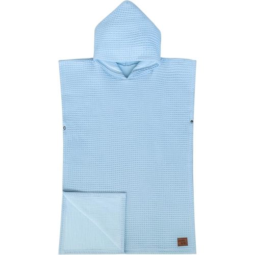 Jade&Kai Hooded Towel for Babies + Toddlers | Snaps into a Poncho | Organic Cotton Waffle | Lighweight and Absorbent | Bath, Beach, and Pool | Multiple Colors (Small (0-3 Yrs), Lagoon)