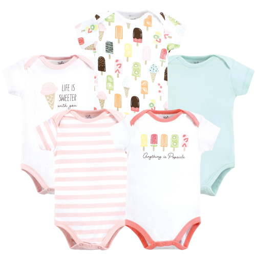 Touched by Nature Unisex Baby Organic Cotton Bodysuits, Popsicle, 0-3 Months