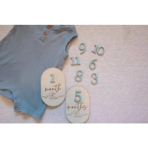 Beach Wave Wooden Engraved Monthly Milestone Marker Bundle, Baby Photos, Newborn Photo Props, Beach Nursery Decor, Baby Shower Gift