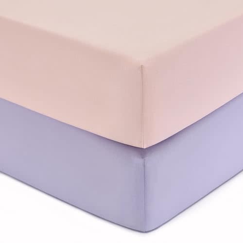 TILLYOU Baby Crib Sheets for Boys Girls, Fitted Crib Sheet 2 Pack for Standard Crib and Toddler Mattresses, Super Soft Toddler Bed Sheets, 28"x52"x8",Light Purple&Light Pink