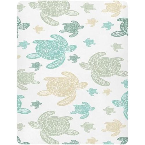 Crib Sheet for Boys Girls, Sea Turtles Fitted Crib Sheet Super Soft Breathable for Playard Mattress, Nursery Sheet, 27x39 in
