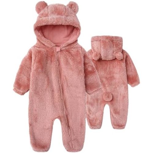 Baby Snowsuit Bear Ear Hooded Jumpsuit Fleece Romper Zipper Winter Coat Outfits