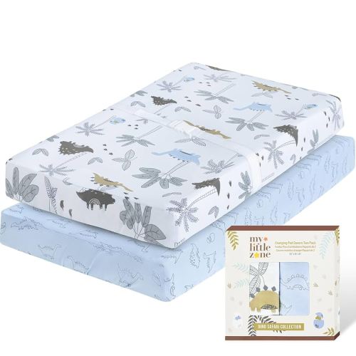 100% Cotton Changing Pad Cover for Baby Boys, Dinosaur Changing Pad Cover - Changing Table Sheets Blue - 2 Pack Changing Table Covers, 32"x16" x 8" Diaper Changing Pad Cover (Dino Safari)