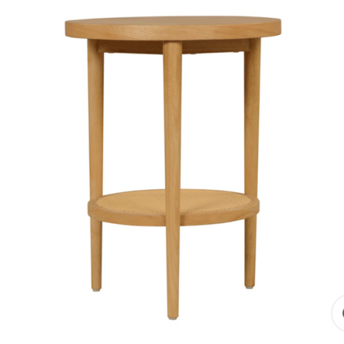 Wood & Rattan Round End Table Warm Pine