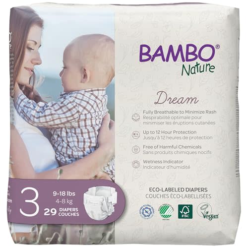 Bambo Nature Hypoallergenic Baby Diapers, Eco-Labelled Sustainable Diapers, Enhanced Leakage Protection, Totally Chlorine-free, Skin Friendly, and Super Absorbent - Size 3 (29 Count)