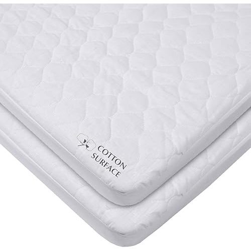 American Baby Company 2 Pack Waterproof Fitted Mini Crib Mattress Protector 38" x 24" - 100% Cotton Quilted Top, Noiseless, Ultra-Soft & Breathable Pack n Play and Mini Crib Mattress Cover