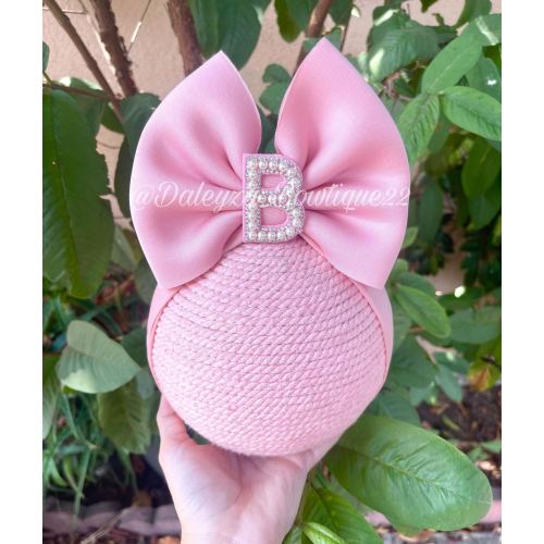 Rhinestone Pearl Big Letter | Big Bow On Headband | Pink Rhinestone Pearl Letter Bow