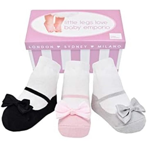 Baby Girl Socks with Mary Jane or Sneaker Shoe Look - Non-slip Gripper Soles - 3 or 6 Pairs - Soft Cotton
