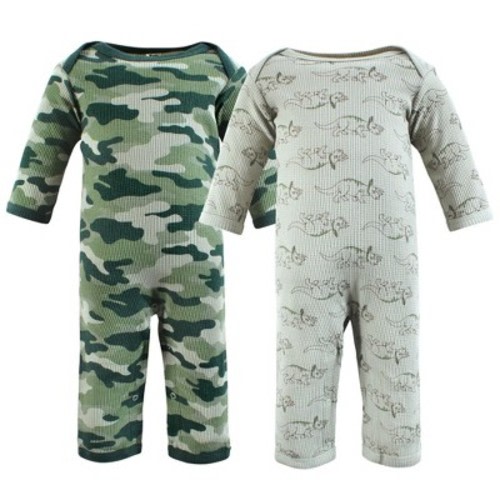Hudson Baby Infant Boy Thermal Coveralls 2pk, Sage Dinosaur, 6-9 Months