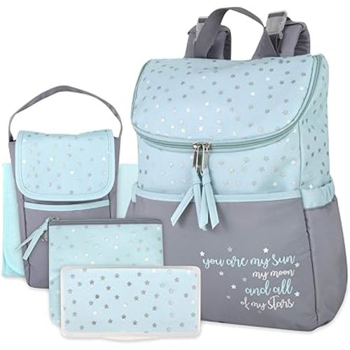 5 Piece Baby Diaper Bag Backpacks with Changing Pad, Wipes Pocket & Stroller Straps