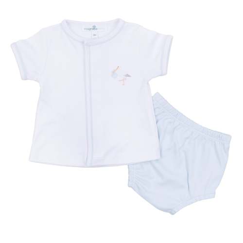 Vintage Stork Diaper Cover Set - Light Blue