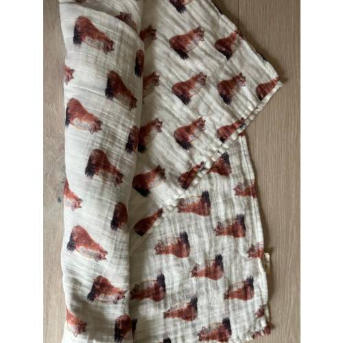 100% GOTS organic cotton muslin baby swaddle blanket large 47” fox print