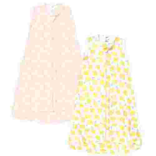 Hudson Baby Infant Girl Cotton Long-Sleeve Wearable Sleeping Bag, Sack, Blanket, Lemon Daisy Sleeveless, 3-9 Months