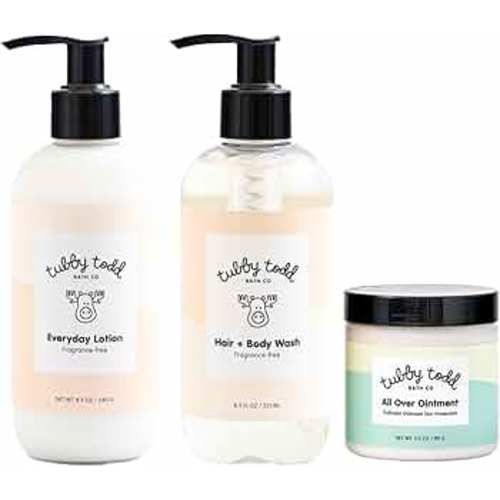 TUBBY TODD 3-Step Baby Bath & Skincare Routine - The Regulars Bundle - 8.5oz Baby Shampoo and Body Wash, 8.5oz Everyday Lotion & 3.5oz All Over Ointment - Fragrance-Free