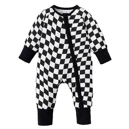 Mikrdoo Baby Boy Pajamas Preemie Clothes Newborn Boys Romper Zipper Long Sleeve Plaid Jumpsuits Infant Clothing