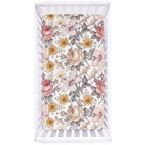Crib Sheets HNHUAMING Neutral Baby Crib Fitted Sheets, Ultra Soft & Breathable 52 X 28 inches Crib Sheet Snug Fits for Standard Crib Mattress, Daisy Floral