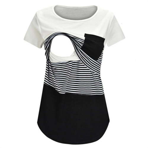 Dezsed Summer Nursing Tshirt Clearance Color Block Maternity Short Sleeve Top For Breastfeeding Pregnancy Shirt With Pocket Casual Maternity Clothes