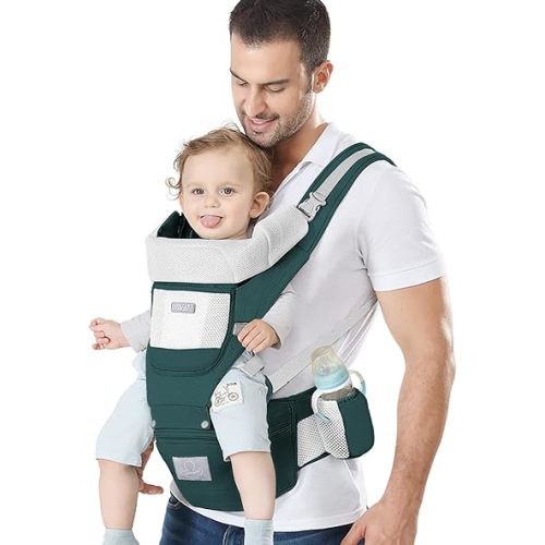 Baby Carrier Ergonomic Infant Carrier with Hip Seat Kangaroo Bag Soft Baby Carrier Newborn to Toddler 7-45lbs Front and Back Baby Holder Carrier for Men/Women Dad Mom