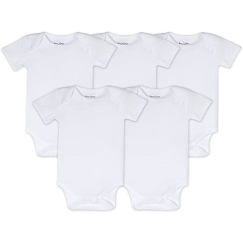 Burt's Bees Baby Bodysuits, 5-pack Short & Long Sleeve One-pieces, 100% Organic Cotton - 0-3 Months - Cloud Short Sleeve