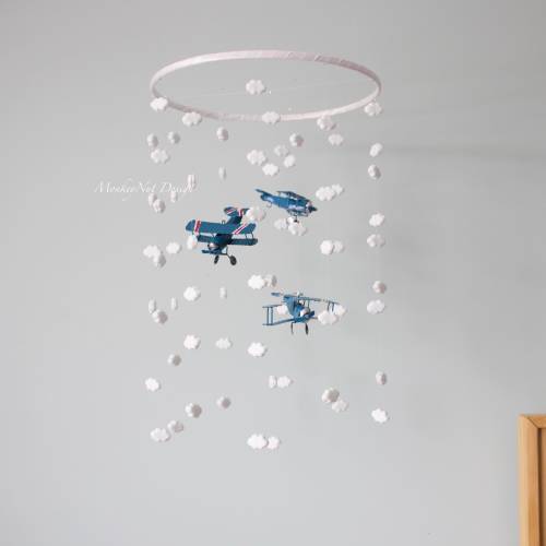 Blue Airplane mobile/nursery mobile/baby shower/crib mobile/Baby cloud Mobile/Kids Room Mobile/Nursery decor/butterfly crib mobile/stars.
