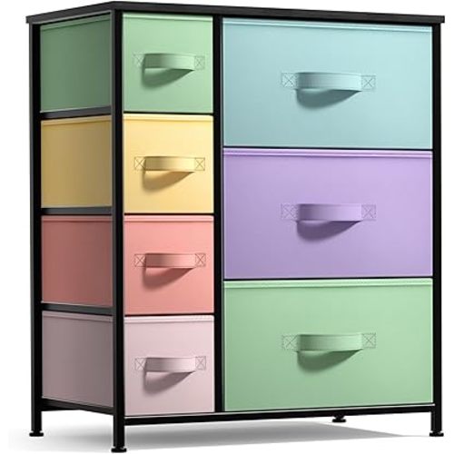 Sorbus Dresser with 7 Drawers - Furniture Storage Chest for Kid’s, Teens, Bedroom, Nursery, Playroom, Clothes, Toy Organization - Steel Frame, Wood Top,Fabric Bins (7-Drawer, Pastel/Black)