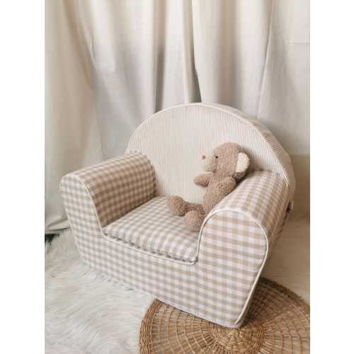 Customizable children's club chair in beige gingham