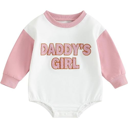 FOCUSNORM Newborn Baby Girl Clothes Daddys Girl Clothes Sweatshirt Embroidery Romper Long Sleeve Onesie Cute Baby Girl Romper - Pink