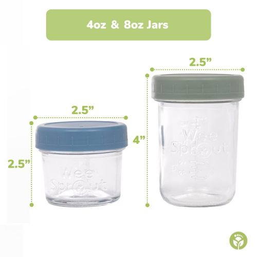 WeeSprout Glass Baby Food Storage Jars w/ Lids - 4oz and 8oz, 12 Pack Set