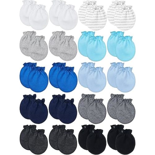 20 Pairs Newborn Baby Boys Girls Mittens 0-6 Months Infant Toddler Mittens No Scratch Solid Color Gloves