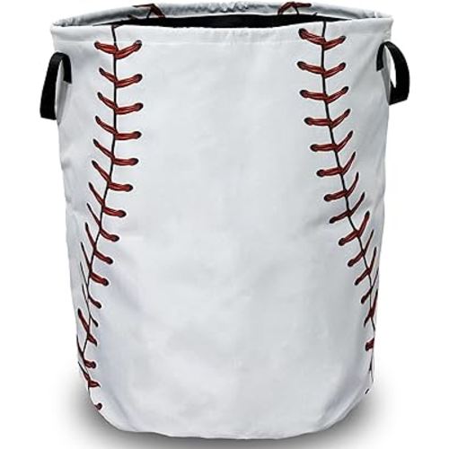 Baseball Texture Pattern Laundry Basket Foldable With Handles Tote Bag Oxford Cloth Funny Laundry Hamper Clothes Storage Bucket Toy Organizer 18.9" x 16.5" For Bathroom/Laundry/Bedroom