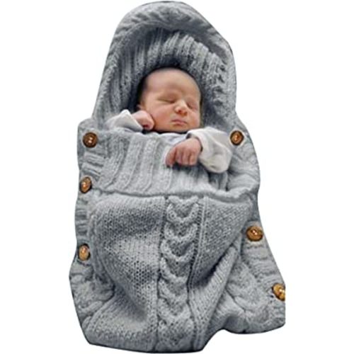 XMWEALTHY Newborn Baby Wrap Swaddle Blanket Knit Sleeping Bag Receiving Blankets Stroller Wrap for Baby(Dark Gray) (0-6 Month)