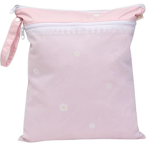 Ali+Oli Waterproof Dual-Compartment Wet-Dry Bag for Travel, Hook to Stroller, Daycare, Diapers, Diaper Bag, Clutch Bag,15x12 inches (Blush Daisy)
