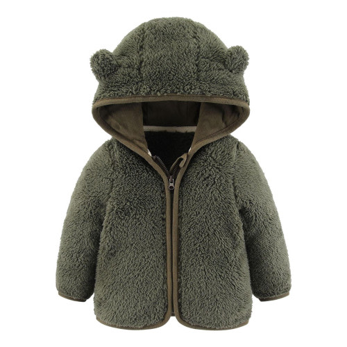 TMOYZQ Cute Winter Plush Bear Ears Zip Up Flannel Jacket for Newborn Infant Baby Toddler Boys Girls Solid Color Fall Long Sleeve Hoodie Thick Coat Fleece Outwear Clothes